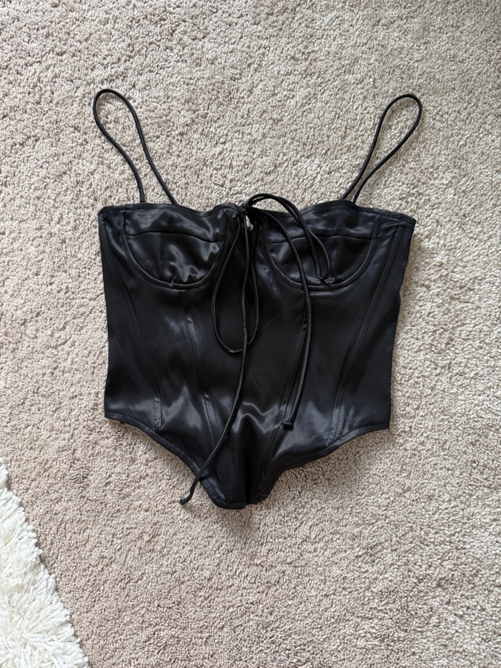 Black Satin Corset Bodysuit with Adjustable Straps